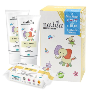 NATHIA KIT BABY COCCOLA BAGNETTO, 2 TOTAL WASH E SALVIETTINE OMAGGIO