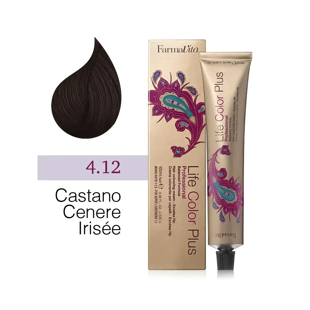 FarmaVita – Life Color Plus Professional – Crema Colorante per Capelli – 4.12 Castano Cenere Irisée – 100 ml