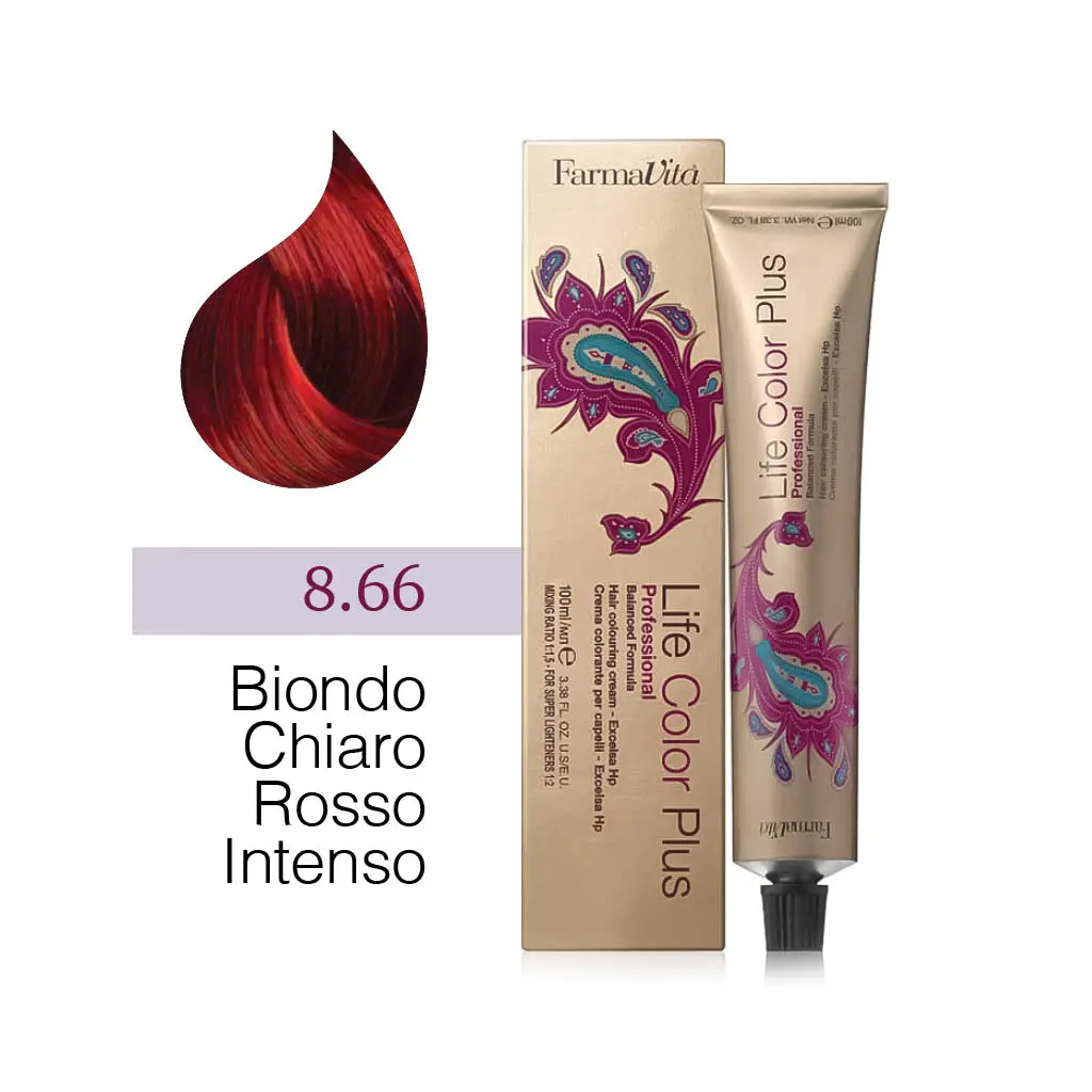FarmaVita – Life Color Plus Professional – Crema Colorante per Capelli – 8.66 Biondo Chiaro Rosso Intenso – 100 ml
